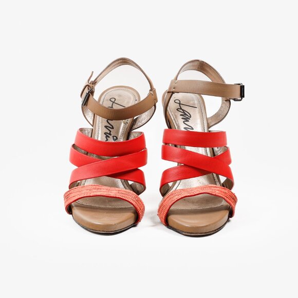 Lanvin Bi-Color Coral Strappy Heeled Sandals - Picture 3 of 10